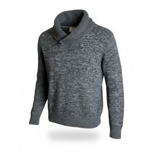 Heather Gray Shawl Collar Knit Pullover Sweater Men’s Size L Cozy Casual